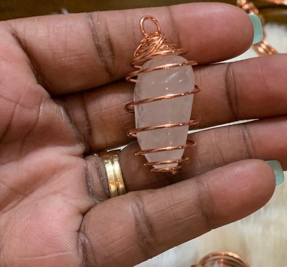 Copper Wrapped Clear Quartz Crystal Pendant