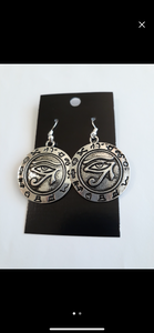 Large 'Eye of Horus' Dangle Earrings, Egyptian, pewter, nickel free, silver earrings, afrocentric earrings, unique