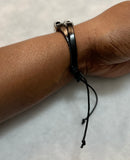 Adjustable Leather Protection Bracelet Evil Eye - Black w/ Filigree