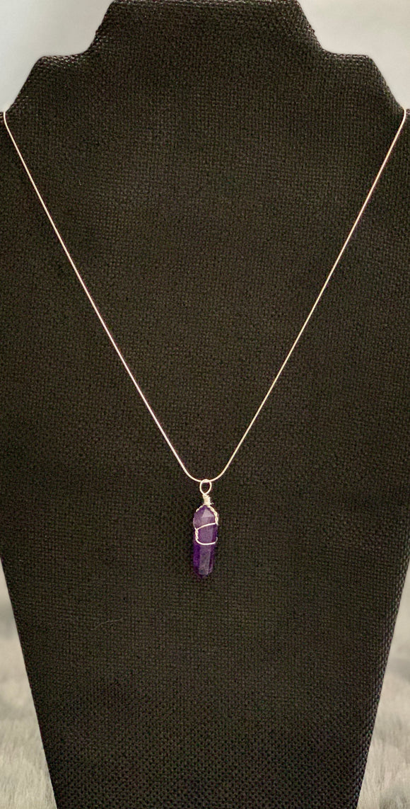 Wire Wrapped Point Amethyst Pendant