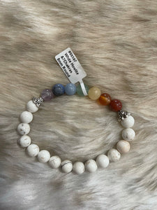 White Howlite and Chakra 8mm Bracelet