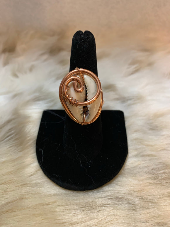 Handmade Copper and Cowrie Shell Ring