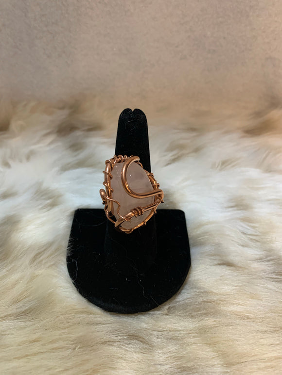 Handmade Copper and Rose Quartz Crystal Ring