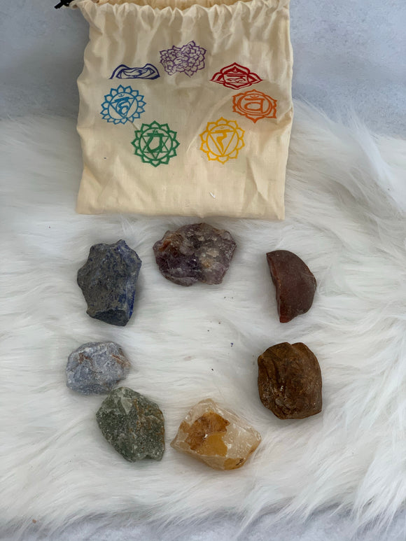 Chakra Rough Stones Balancing Kit w/ Natural Pouch